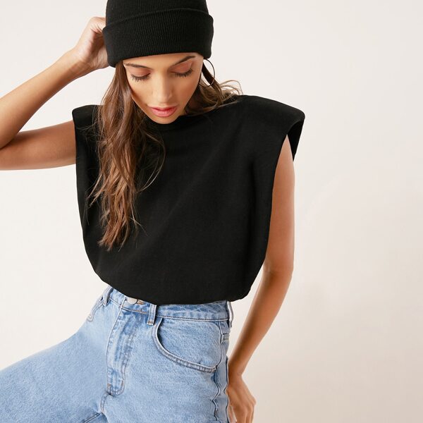 

Padded Shoulders Muslce Tee, Black