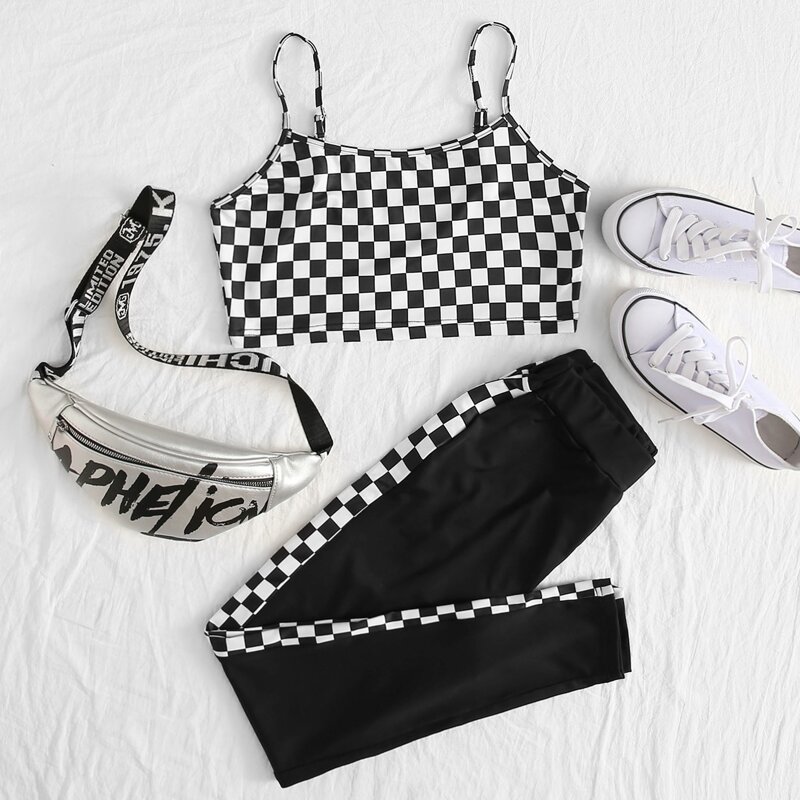 

Checkerboard Crop Cami & Pants, Black and white