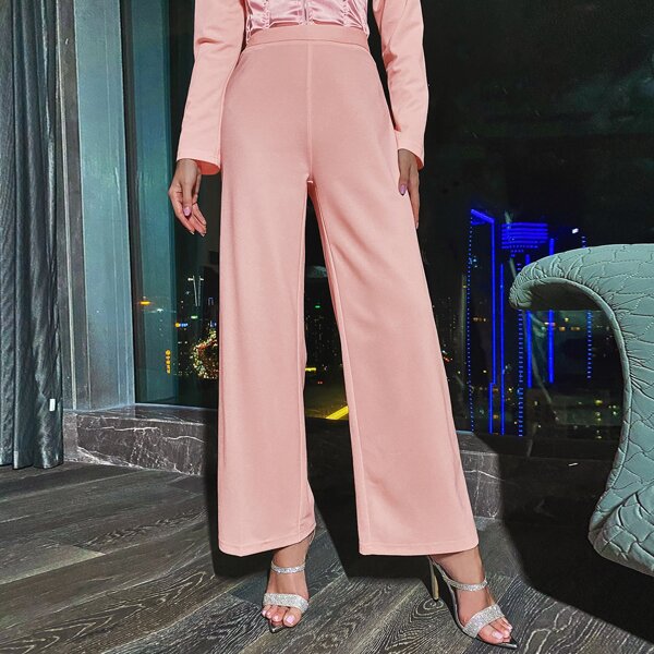 

Solid High Waisted Wide Leg Pants, Coral pink