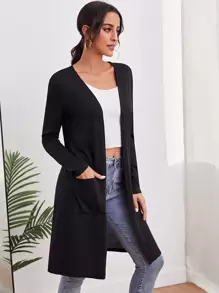 SHEIN LUNE Open Placket Pocket Front Coat