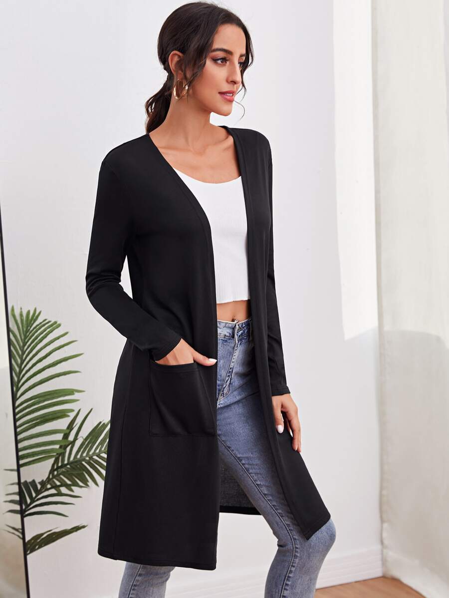 SHEIN LUNE Open Placket Pocket Front Coat