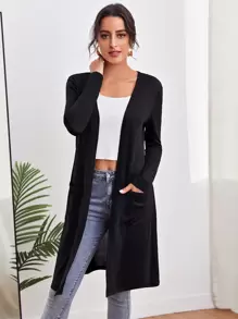 SHEIN LUNE Open Placket Pocket Front Coat