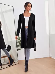 SHEIN LUNE Open Placket Pocket Front Coat