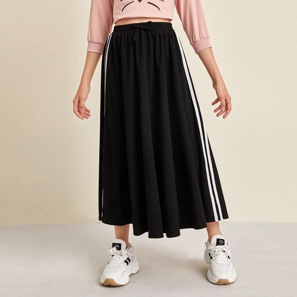 

Girls Knot Waist Side Striped Skirt, Black