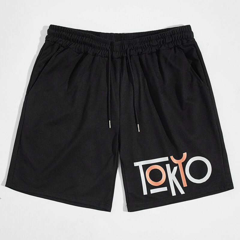 

Guys Letter Graphic Drawstring Shorts, Black