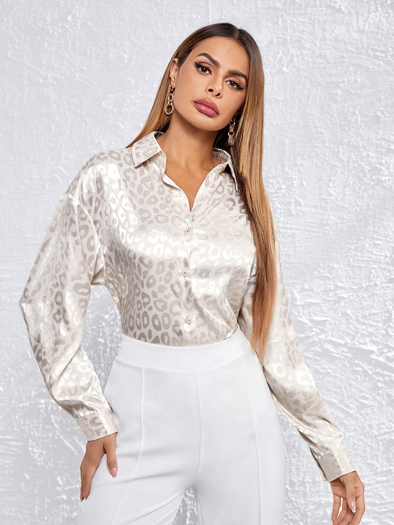 leopard satin blouse