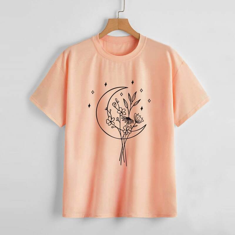 

Flower Graphic Tee, Coral orange