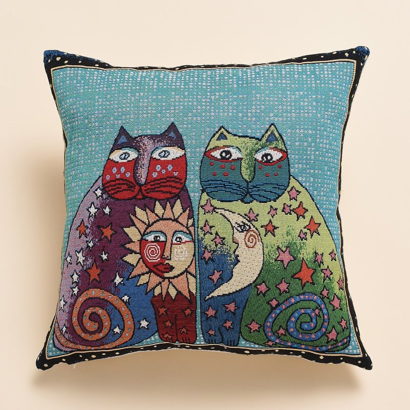 

Cartoon Cat Print Cushion Cover Without Filler, Multicolor