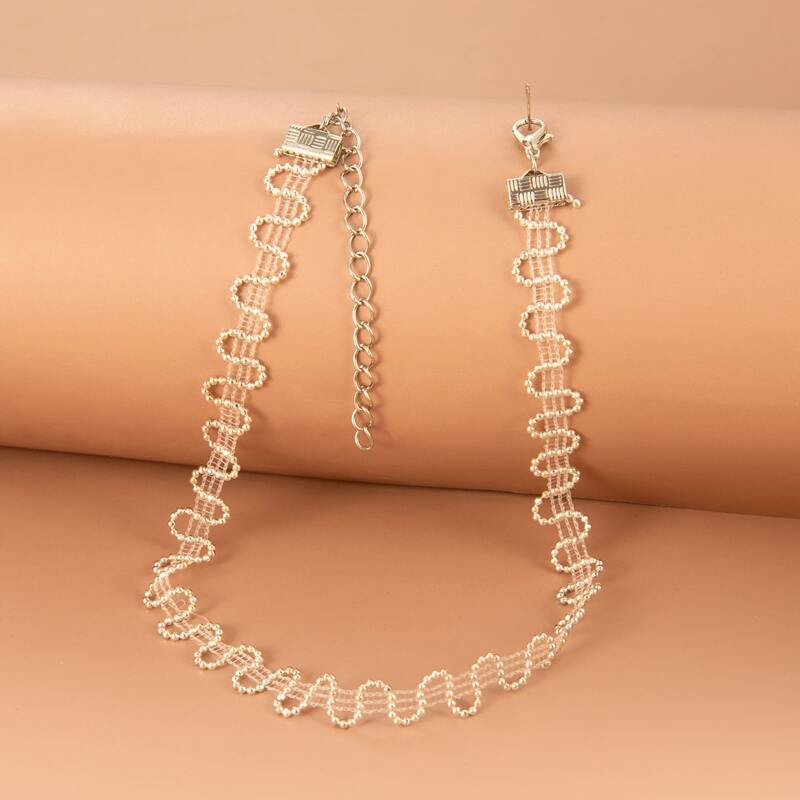 

Lace Beaded Choker, Silver
