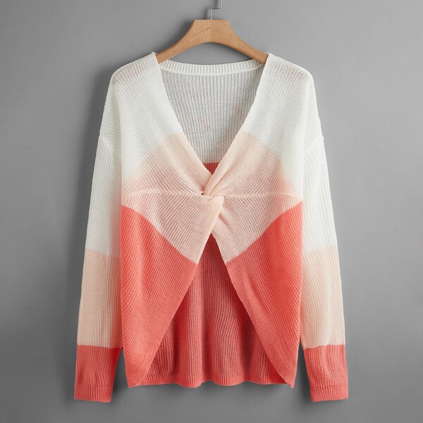 

Plus Twist Front Colorblock Sweater, Multicolor