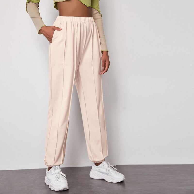 

High Waist Solid Carrot Pants, Apricot