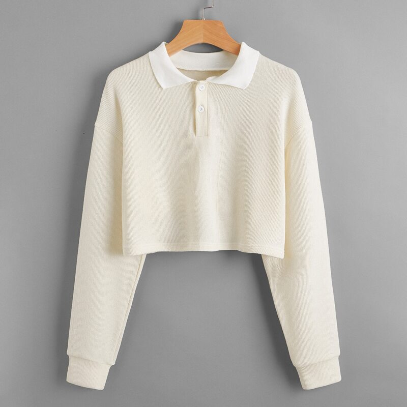

Polo Neck Crop Sweatshirt, Beige