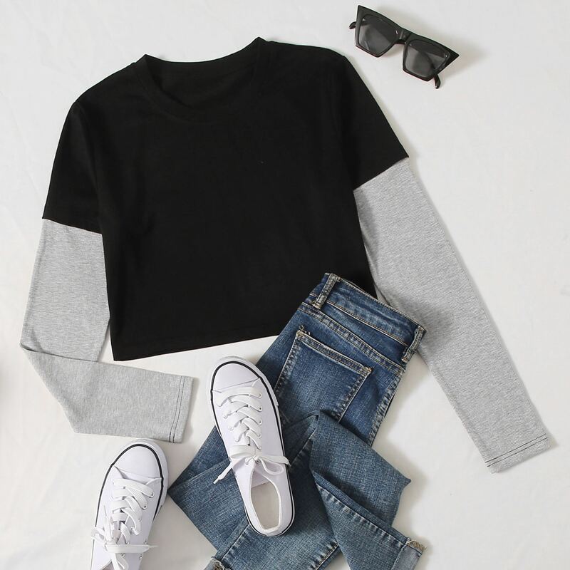 

2 In 1 Colorblock Tee, Black