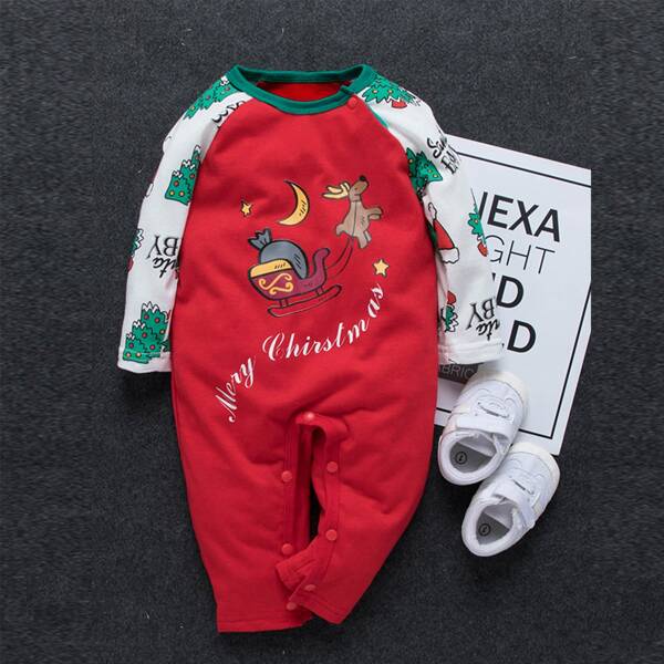 

Baby Boy Christmas Cartoon Graphic Jumpsuit, Red