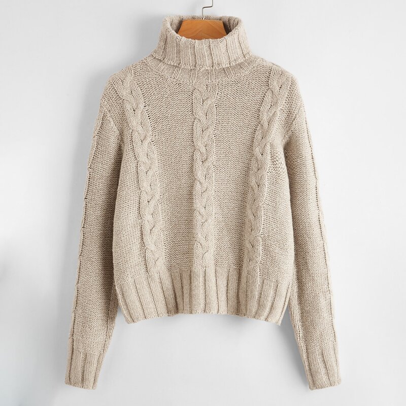 

Turtle Neck Cable Knit Sweater, Beige