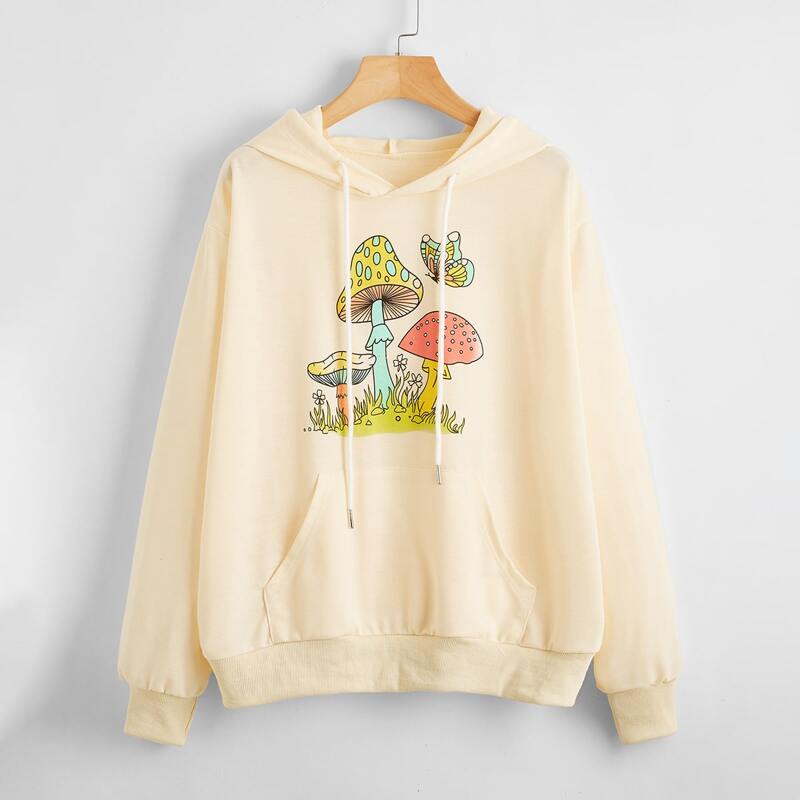 

Mushroom Graphic Hoodie, Beige