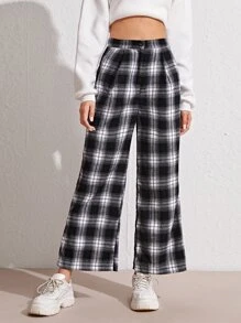 SHEIN Unity 格紋寬腿褲子 - 黑與白 - 查看 3