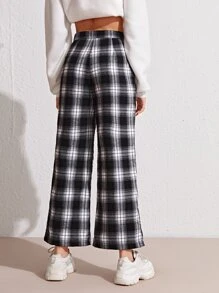 SHEIN Unity 格紋寬腿褲子 - 黑與白 - 查看 2
