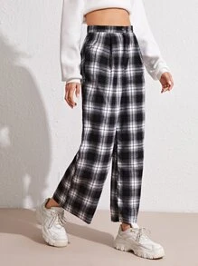 SHEIN Unity 格紋寬腿褲子 - 黑與白 - 查看 4