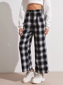 SHEIN Unity 格紋寬腿褲子 - 黑與白 - 查看 1