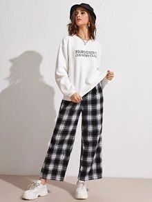 SHEIN Unity 格紋寬腿褲子 - 黑與白 - 查看 5