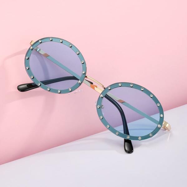 

Rhinestone Decor Round Frame Sunglasses
