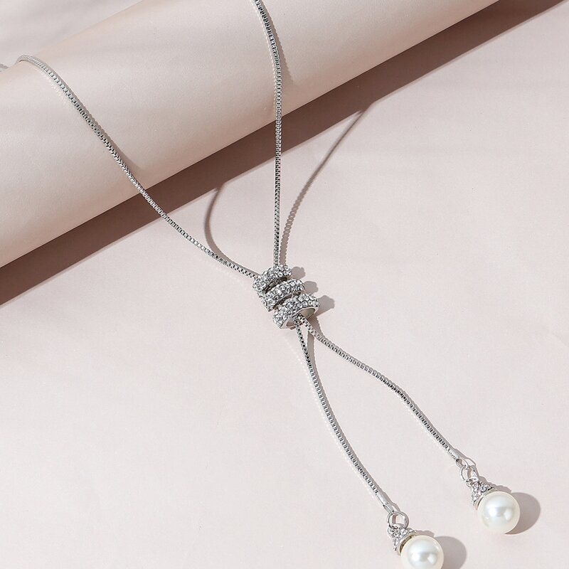 

Faux Pearl Decor Y-lariat Necklace, Silver
