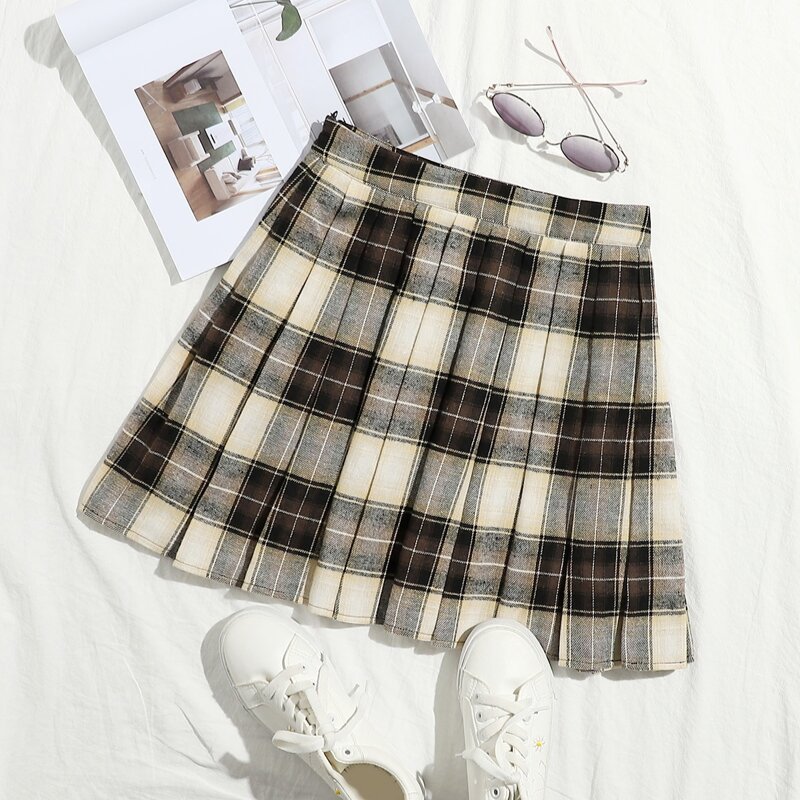 

Zip Side Plaid Pleated Skirt, Multicolor