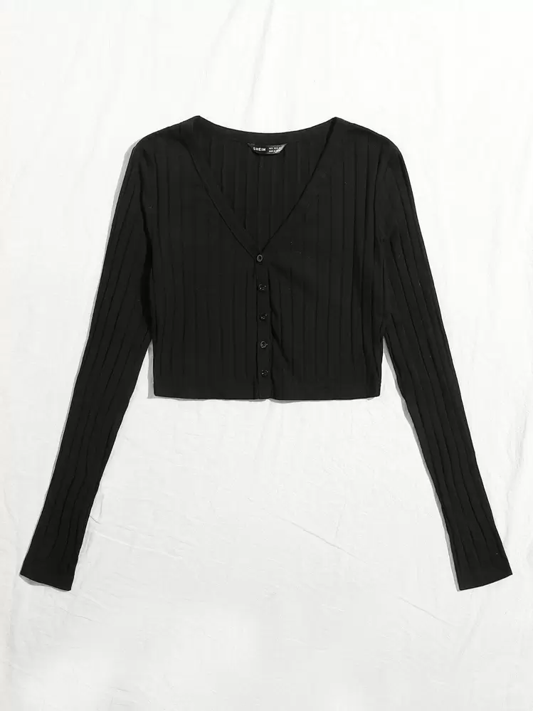Muchica V Neck Button Front Ribbed Top | SHEIN USA