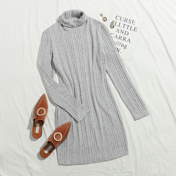 

Funnel Neck Bodycon Dress, Light grey