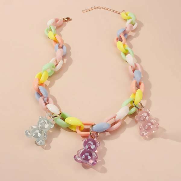 

Girls Cartoon Bear Pendant Chain Necklace, Multicolor