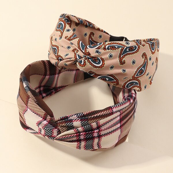 

2pcs Plaid Pattern Hair Hoop, Multicolor