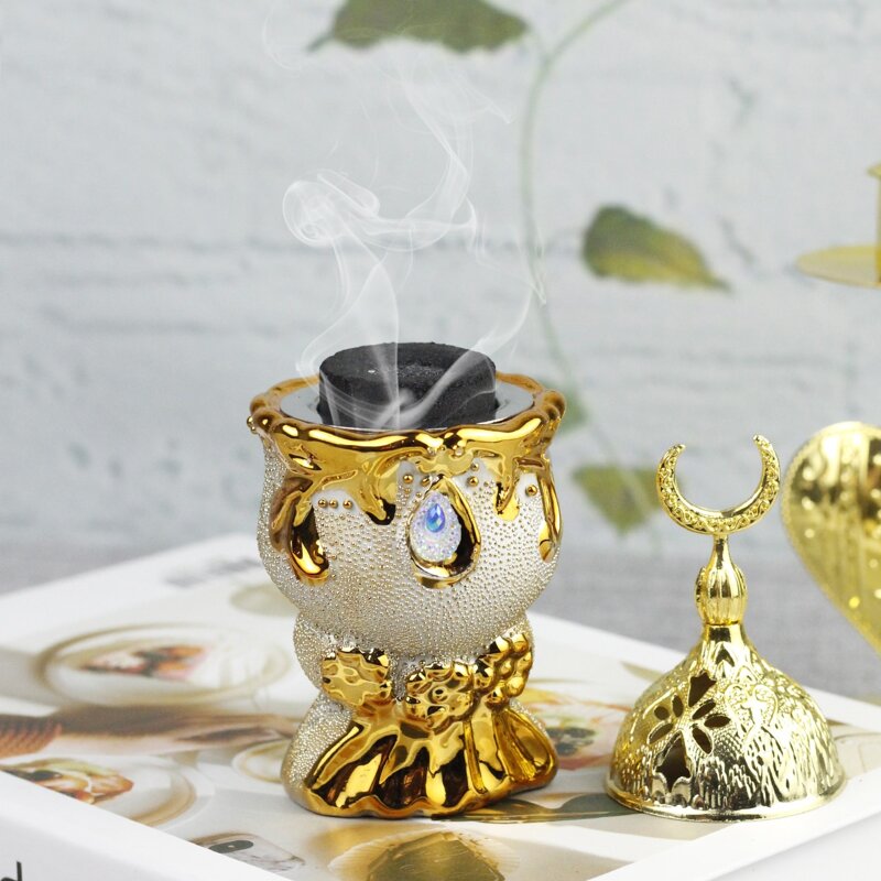 

1pc Gemstone Decor Incense Burner, Gold