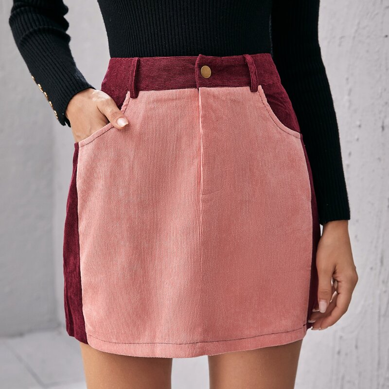 

Colorblock Corduroy Mini Skirt, Multicolor