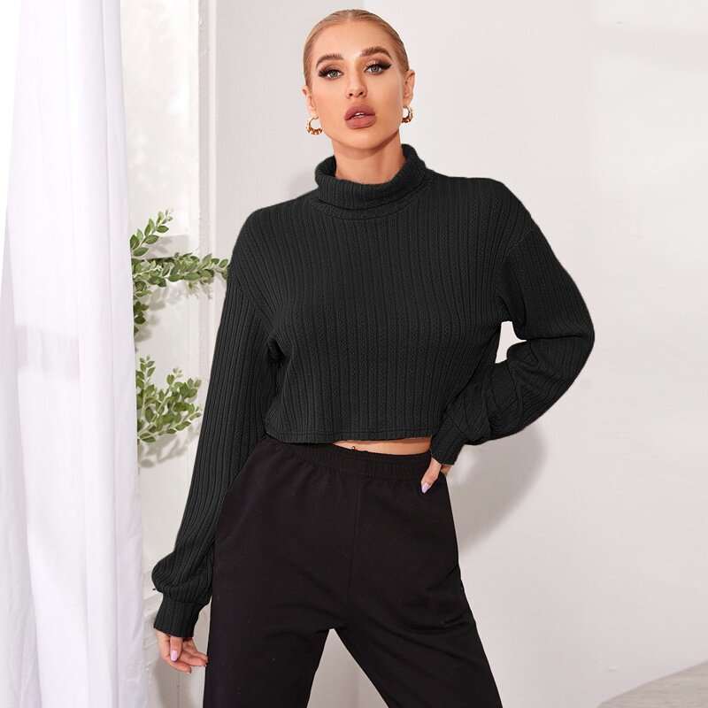 

Funnel Neck Drop Shoulder Tee, Black