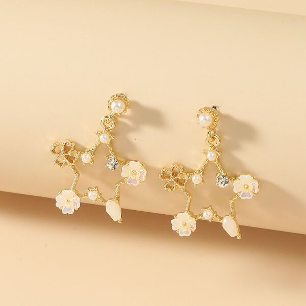 

Faux Pearl Decor Star Charm Drop Earrings, Gold