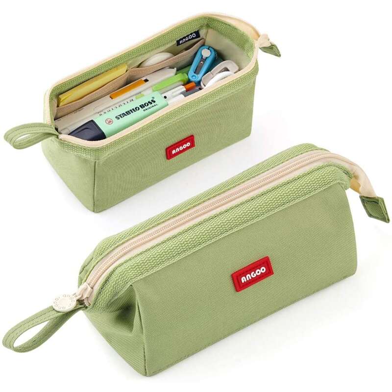 

1pc Large Canvas Pencil Bag, Green
