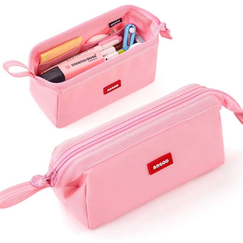 

1pc Large Canvas Pencil Bag, Pink
