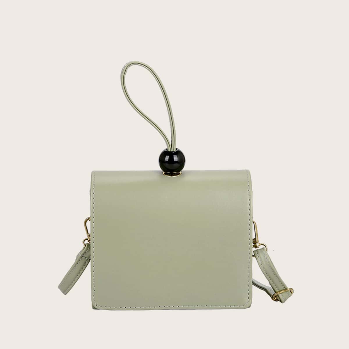 

Bead Decor Handle Flap Satchel Bag, Green