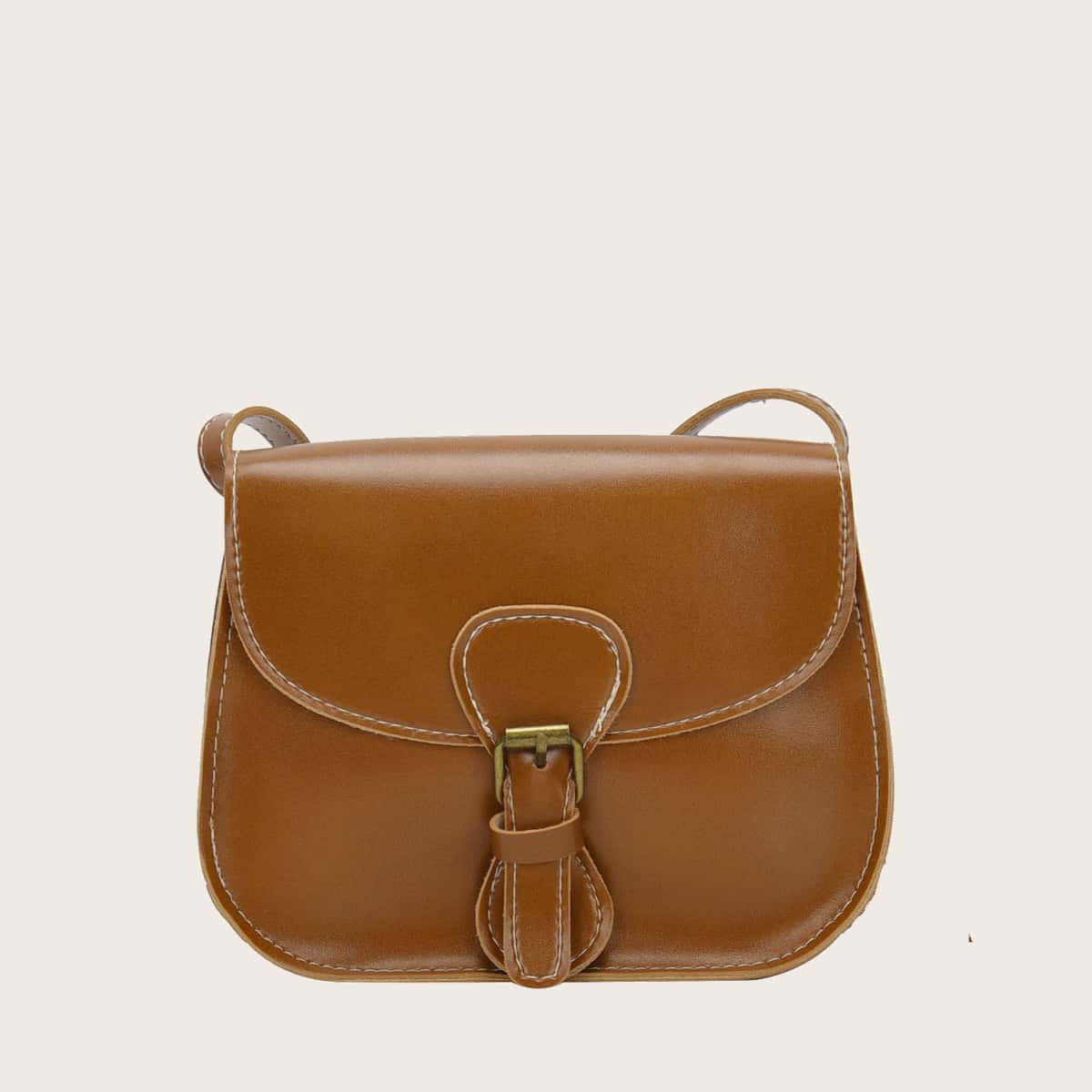 

Metal Buckle Flap Crossbody Bag, Brown