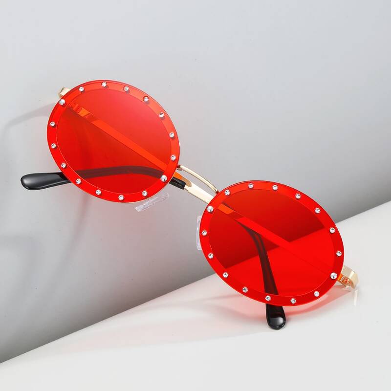

Guys Rhinestone Decor Sunglasses, Red