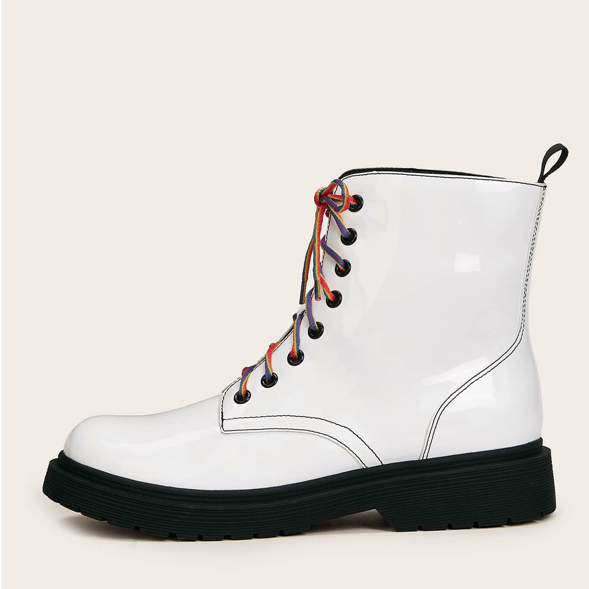 

Lace-up Front Holographic Ankle Boots, White
