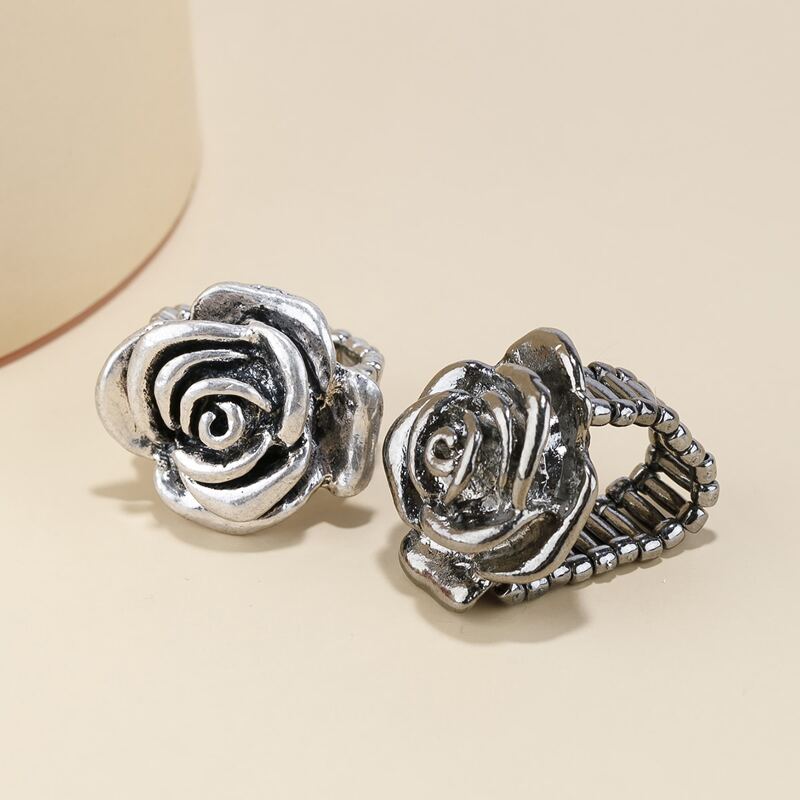 

2pcs Flower Design Ring, Multicolor