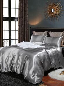 Solid Satin Bedding Set Without Filler - Grey - View 1