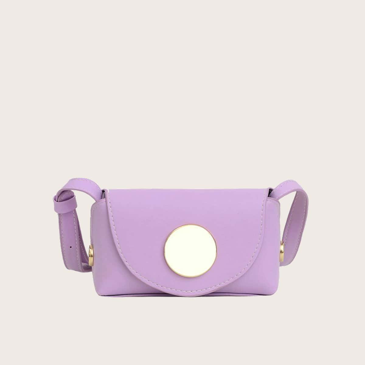 

Round Buckle Flap Crossbody Bag, Purple