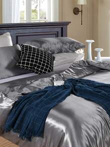 Solid Satin Bedding Set Without Filler - Grey - View 3