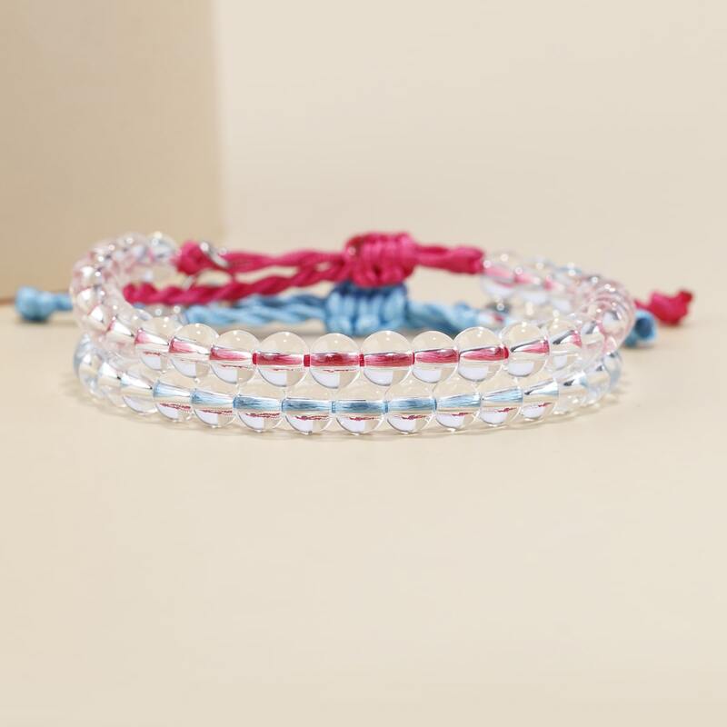 

2pcs Clear Beaded Bracelet, Multicolor