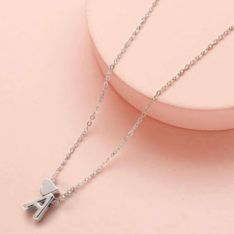 

Letter & Heart Charm Necklace, Silver
