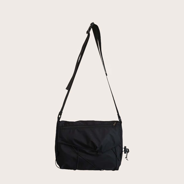 

Men Drawstring Decor Crossbody Bag, Black