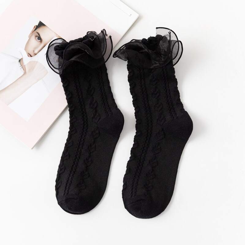 

Heart Ruffle Crew Socks, Black
